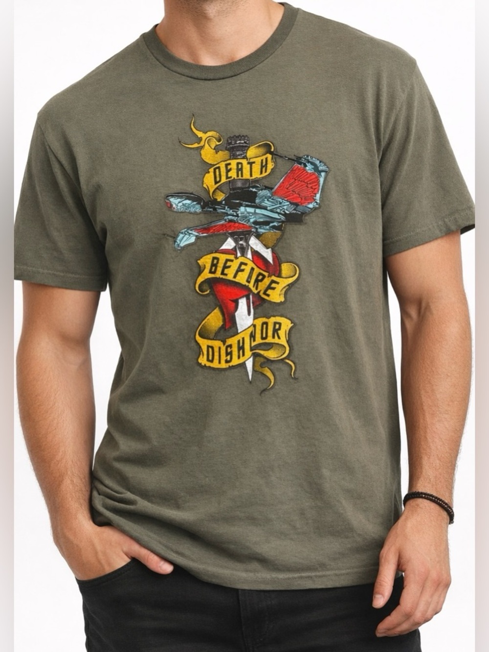TeeFury “Death Before Dishonor” Graphic T-Shirt Olive Green Men’s Tee